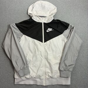 Women’s Nike Windbreaker Jacket XL Black White Hooded Full Zip Loose